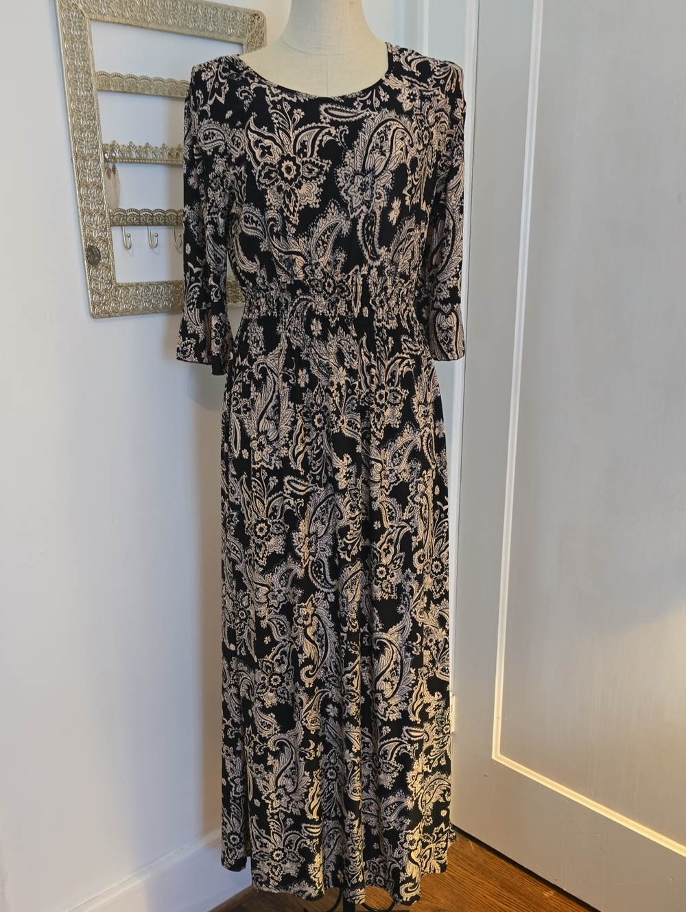 Black & Cream Paisley Maxi Dress - Women